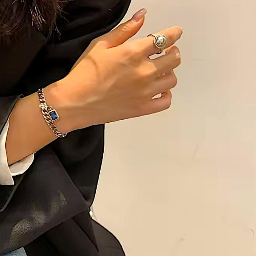 Sterling Silver Blue Sapphire Charm Bracelet Chain Link - Picture 4 of 5